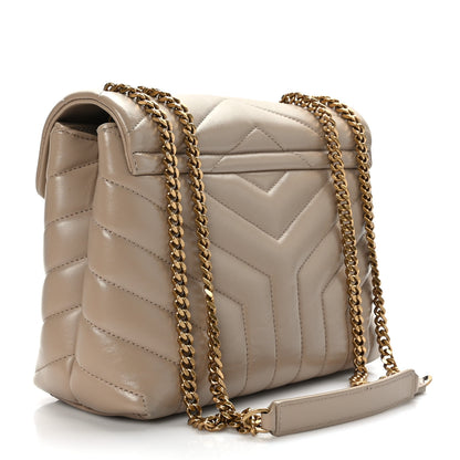 Saint Laurent Calfskin Y Quilted Monogram Small Loulou Chain Satchel Dark Beige 3 of 9