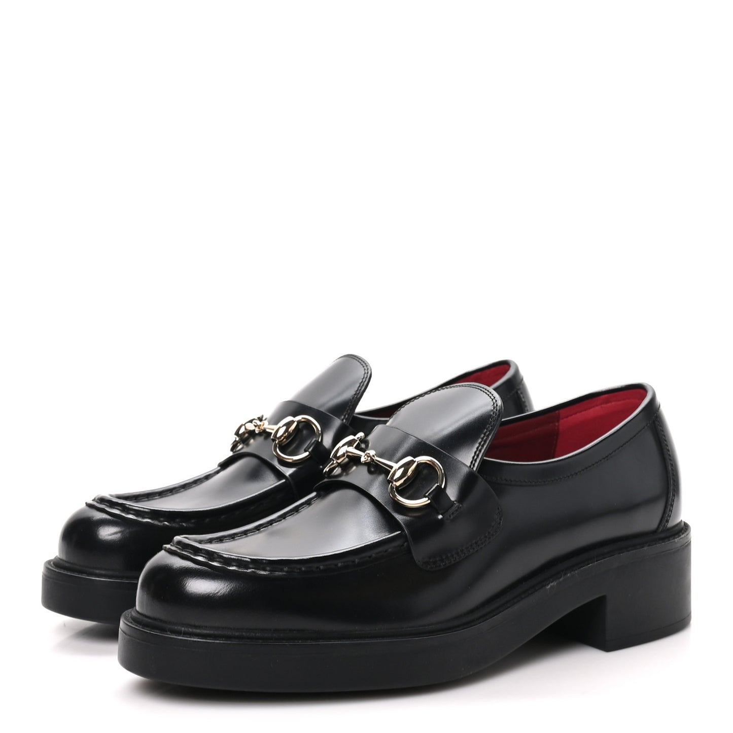 Calfskin Horsebit Womens Lug Sole Loafers 37 Black