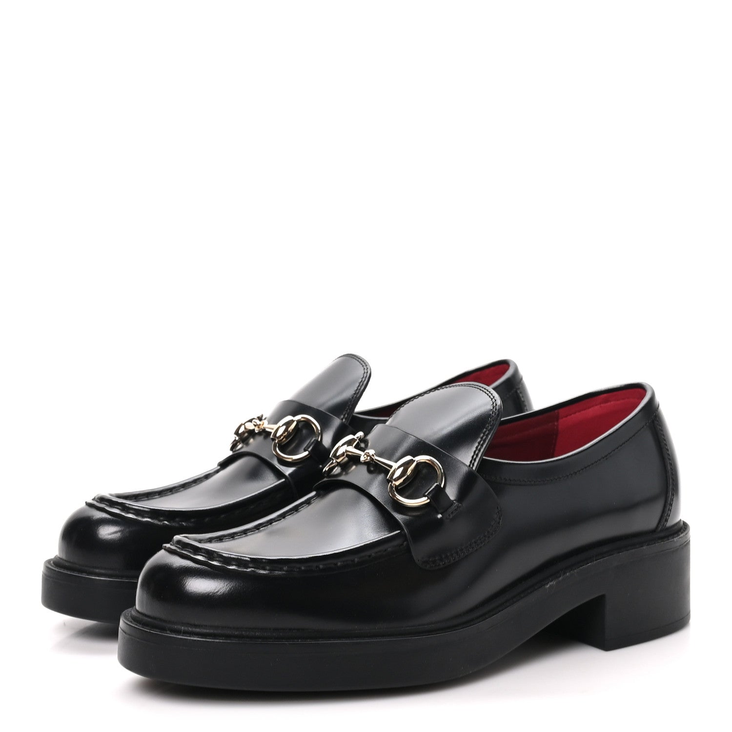 Gucci Calfskin Horsebit Womens Lug Sole Loafers 37 Black 4 of 9