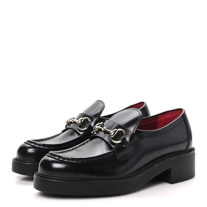 Gucci Calfskin Horsebit Womens Lug Sole Loafers 37 Black 4 of 9
