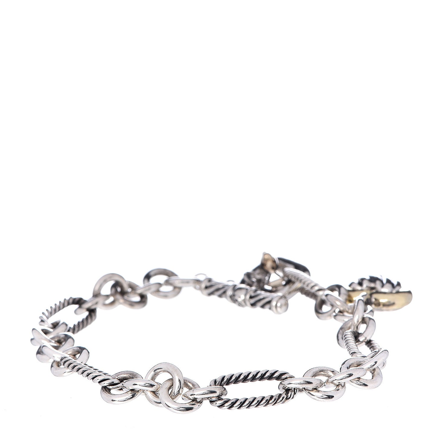 Sterling Silver 18K Yellow Gold Cable Heart Charm Bracelet