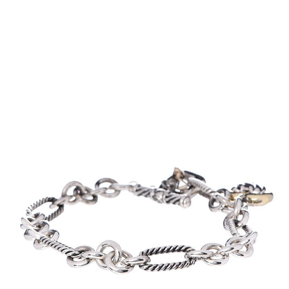 David Yurman Sterling Silver 18K Yellow Gold Cable Heart Charm Bracelet 3 of 4