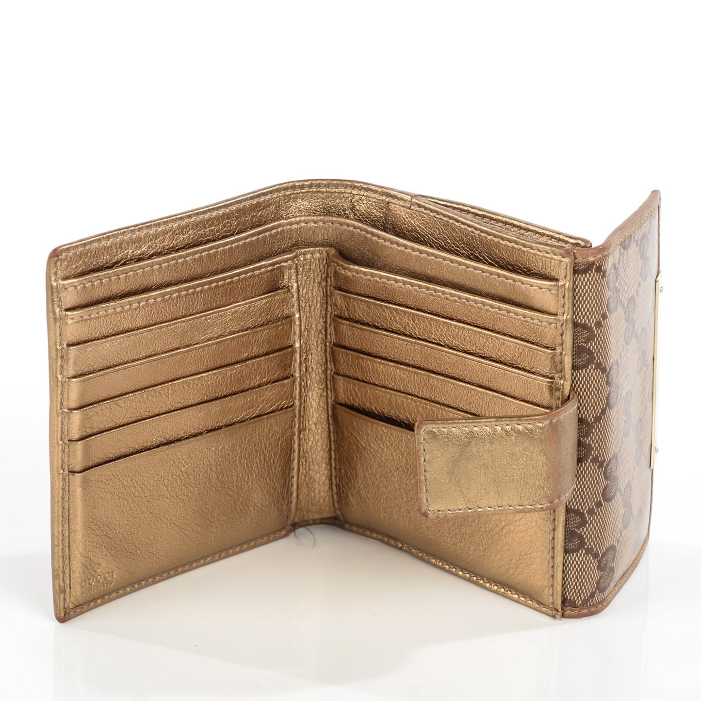 Crystal Monogram Metal Bar French Flap Wallet Metallic Gold