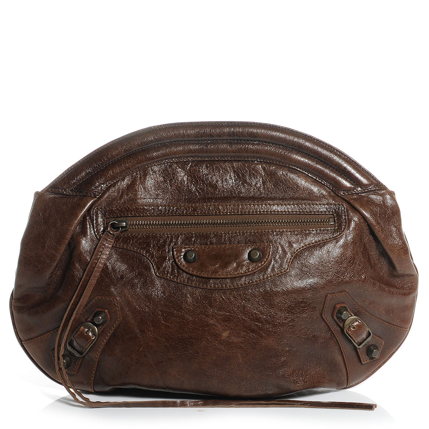 Balenciaga Chevre Leather Oval Clutch Truffle 1 of 7