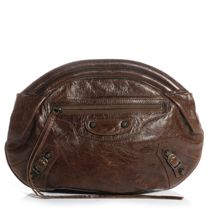 Balenciaga Chevre Leather Oval Clutch Truffle 1 of 7