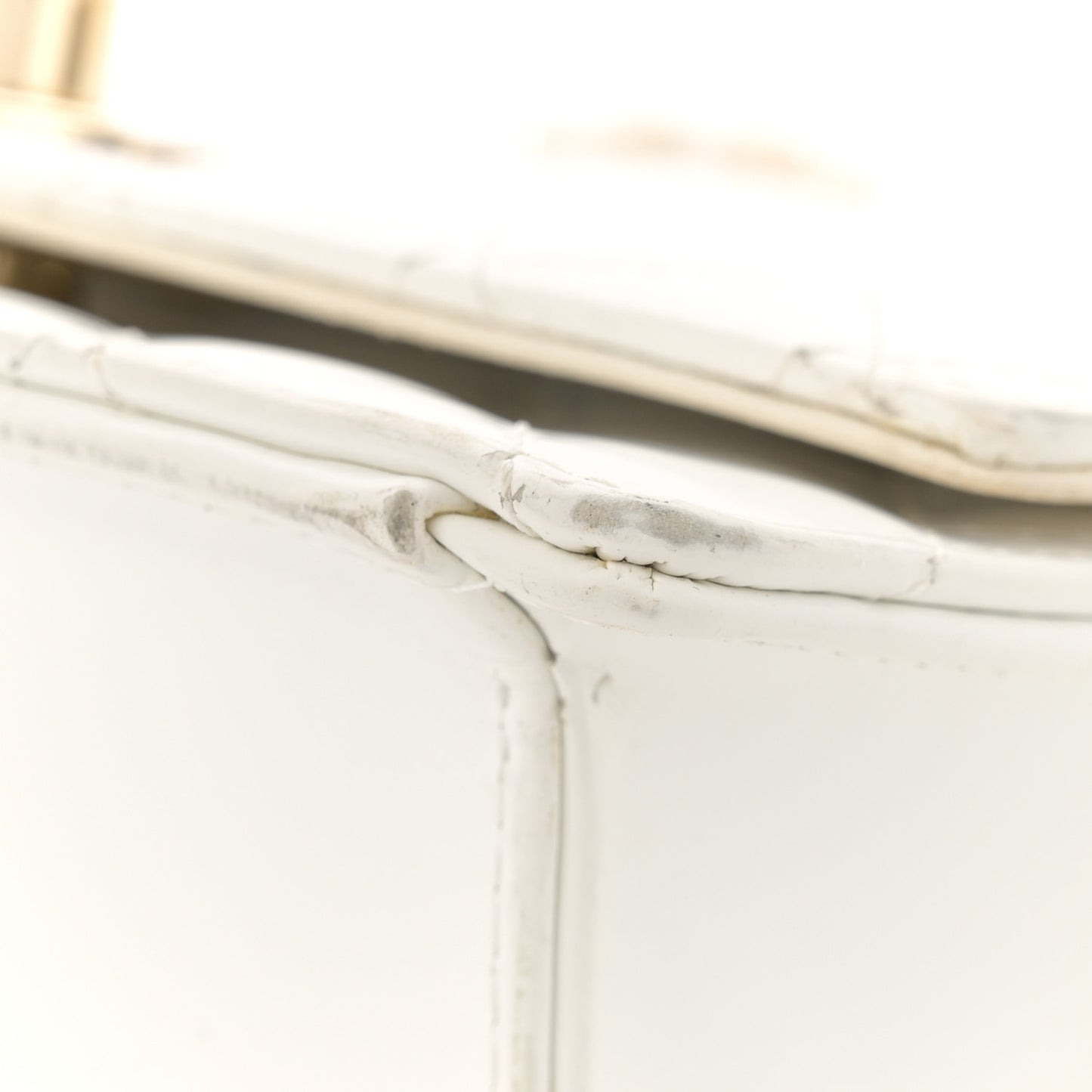 Glazed Calfskin Stitched Mini Square Flap White