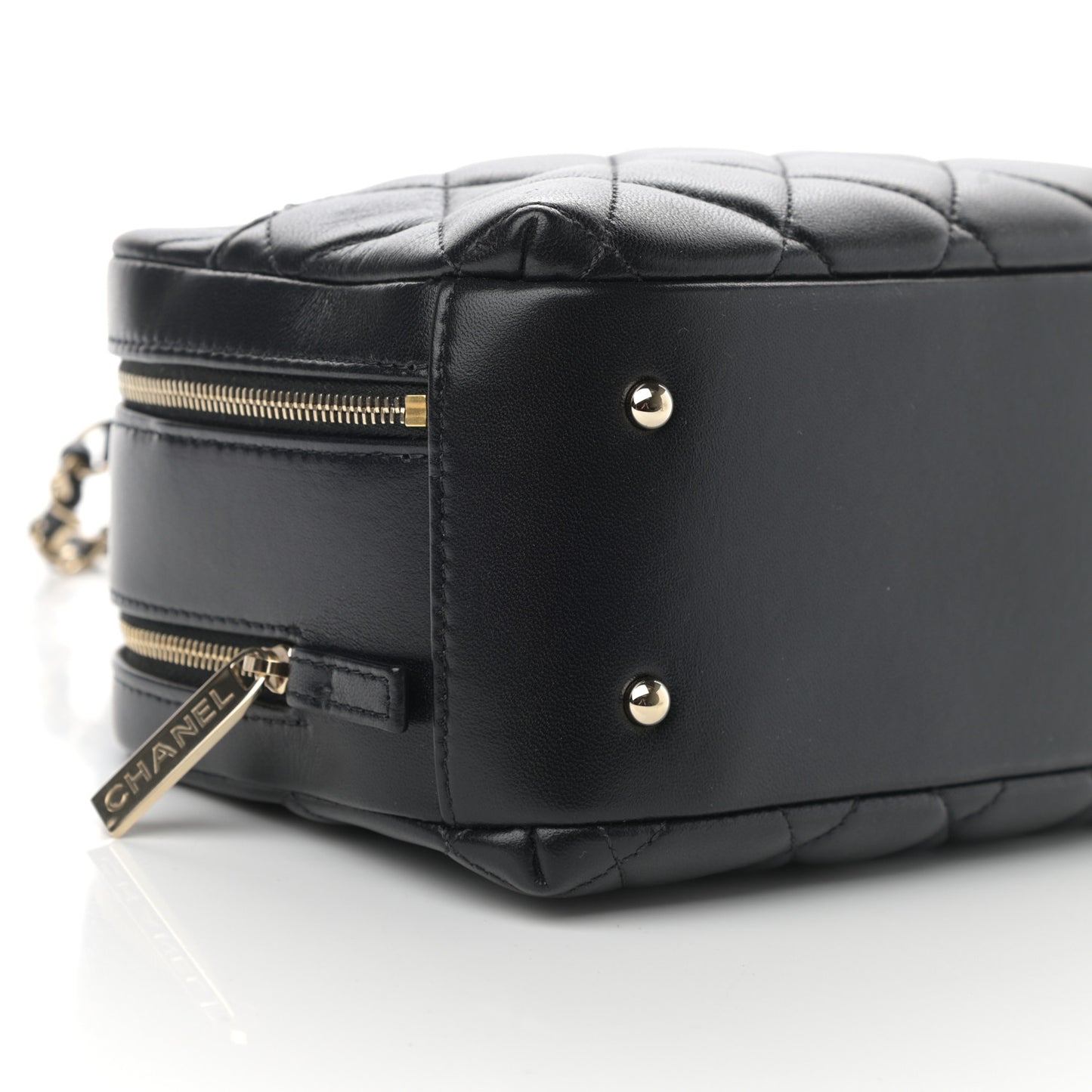 Lambskin Quilted Small Trendy CC Bowling Bag Black