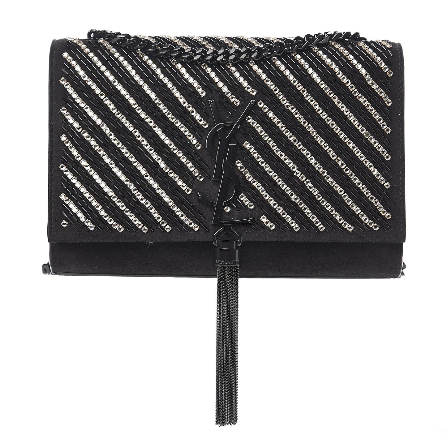 Suede Crystal Small Classic Monogram Kate Satchel Black