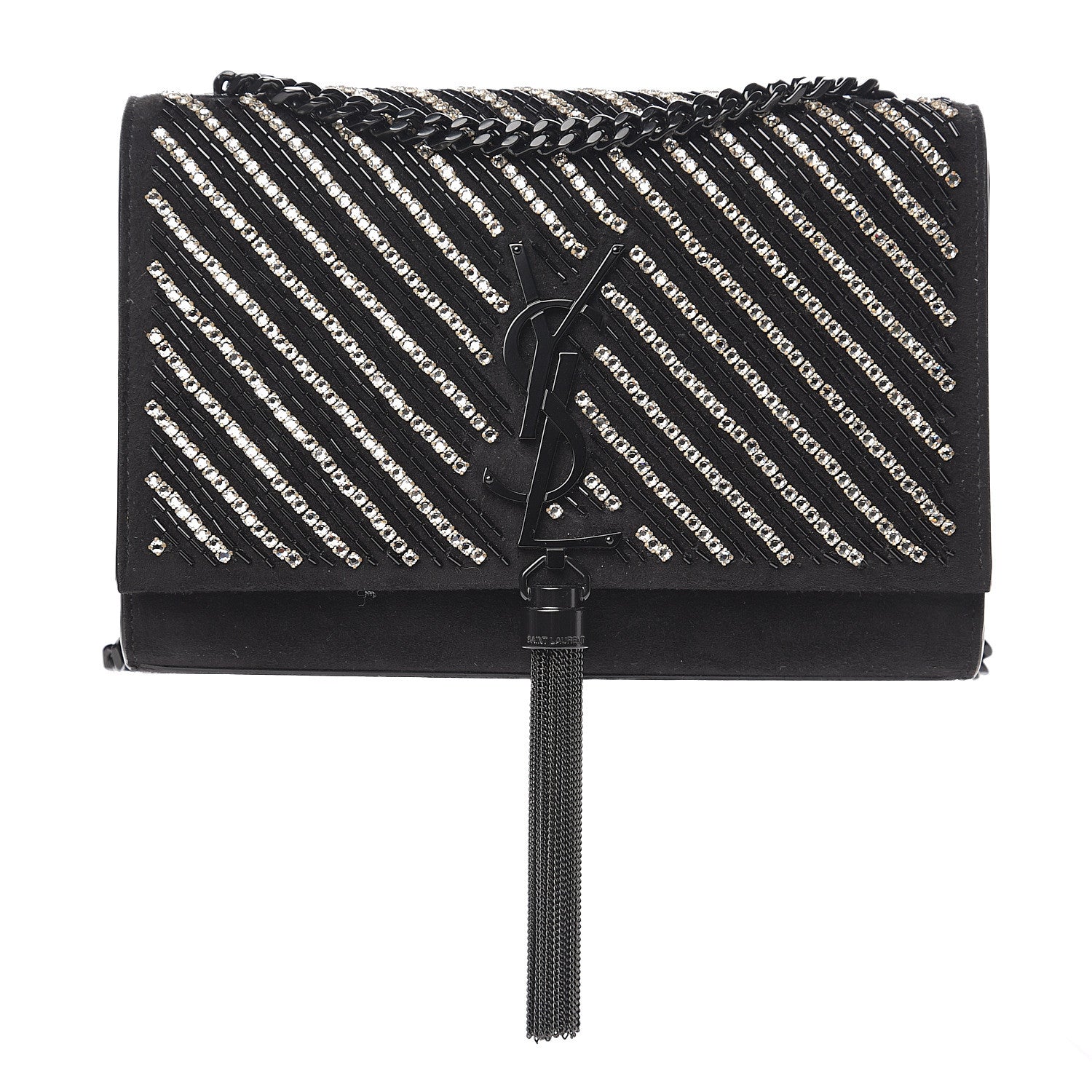 Saint Laurent Suede Crystal Small Classic Monogram Kate Satchel Black 1 of 10