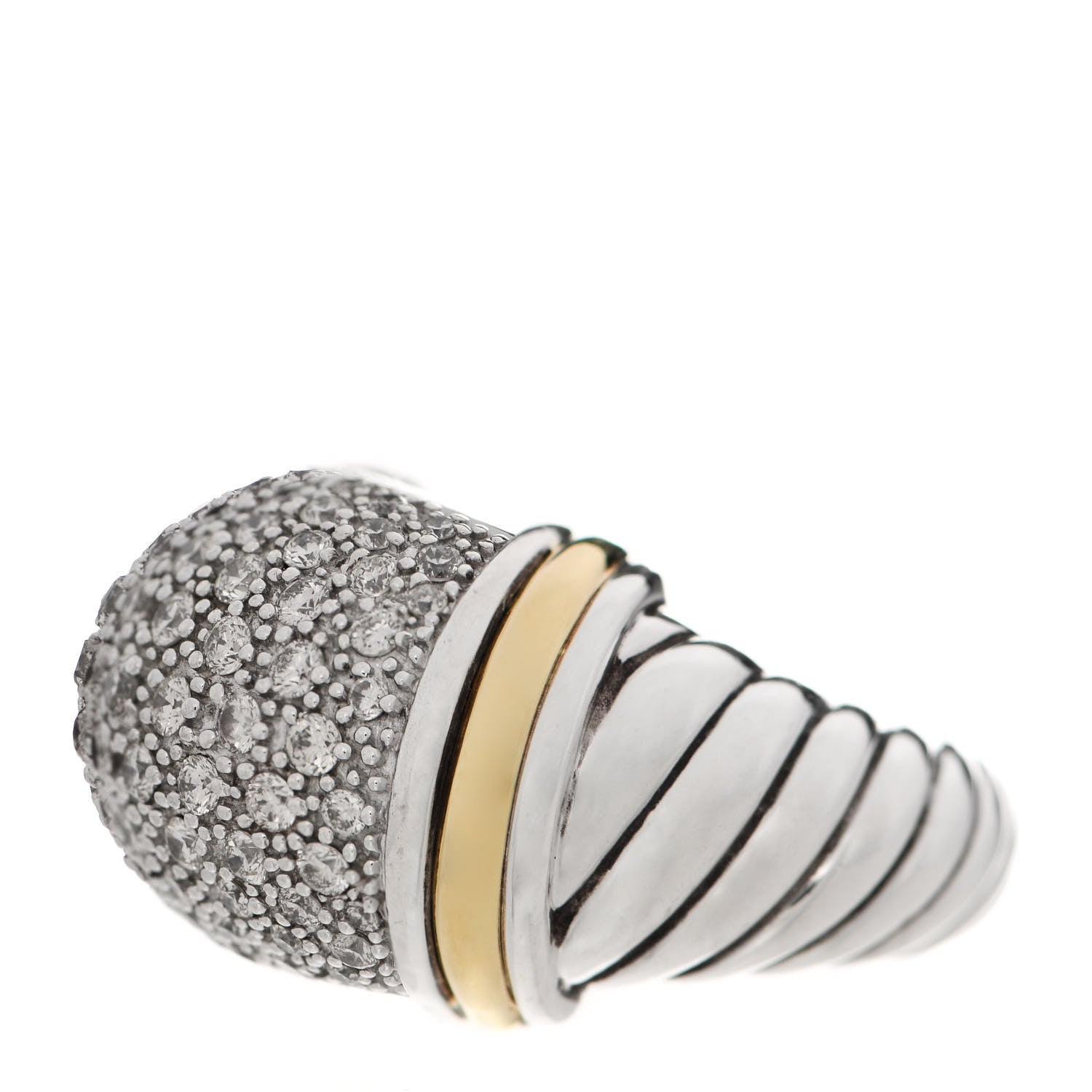 David Yurman Sterling Silver 18K Yellow Gold Diamond Metro Cable Ring 52 6 3 of 5