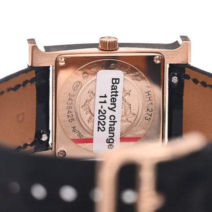 Hermes 18K Rose Gold Alligator Diamond Bezel Mother of Pearl 21mm Heure H Hour Quartz Watch Noir 4 of 5