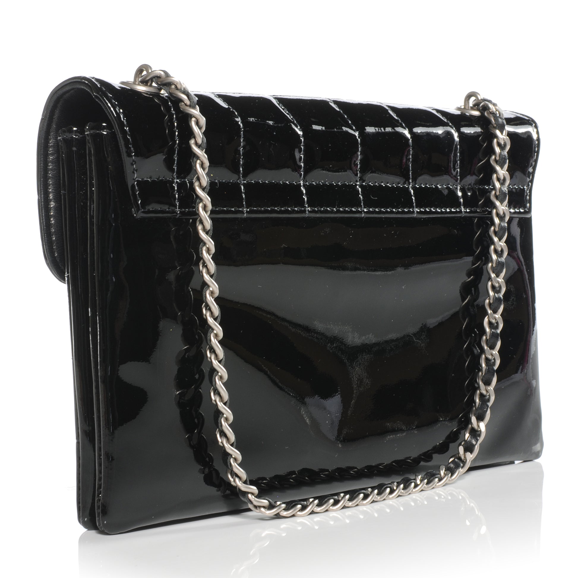 Chanel Patent Chocolate Bar Quilted Computer Keys Flap Black 3 of 9