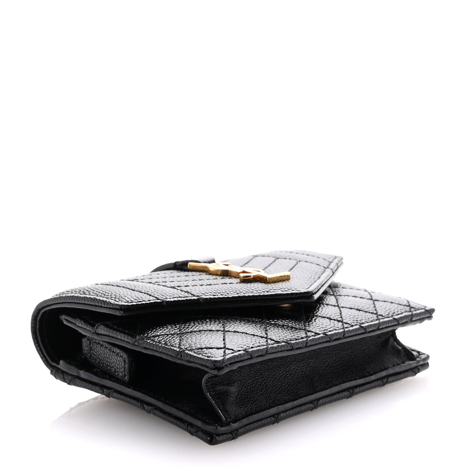 Saint Laurent Grain De Poudre Mixed Matelasse Triquilt Monogram Compact Tri Fold Wallet Black 4 of 7