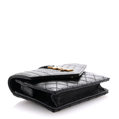 Saint Laurent Grain De Poudre Mixed Matelasse Triquilt Monogram Compact Tri Fold Wallet Black 4 of 7