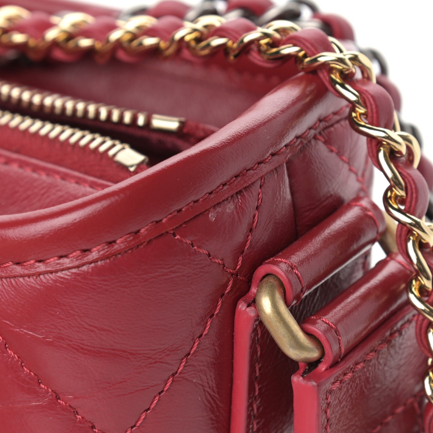 Aged Calfskin Quilted Small Gabrielle Hobo Red