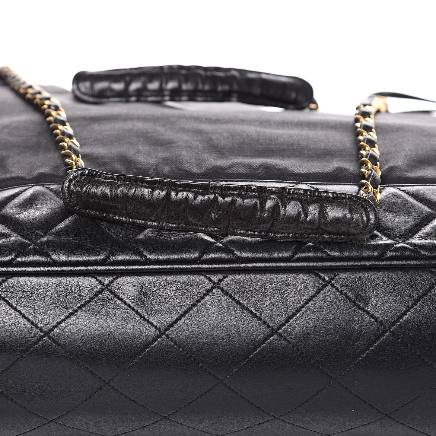 Canvas Calfskin Shopping Tote Black