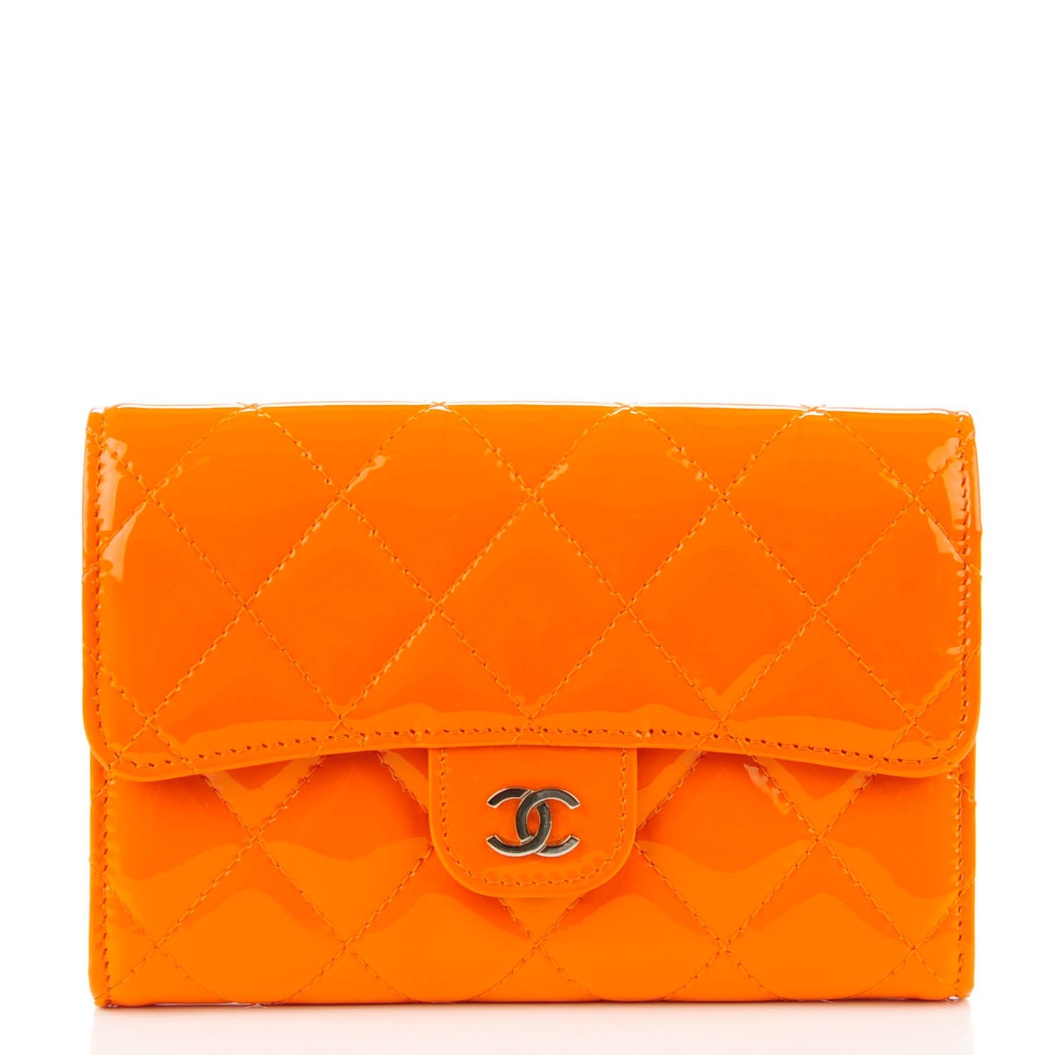 Chanel Patent Calfskin Quilted Small Flap Wallet Orange 1 of 16