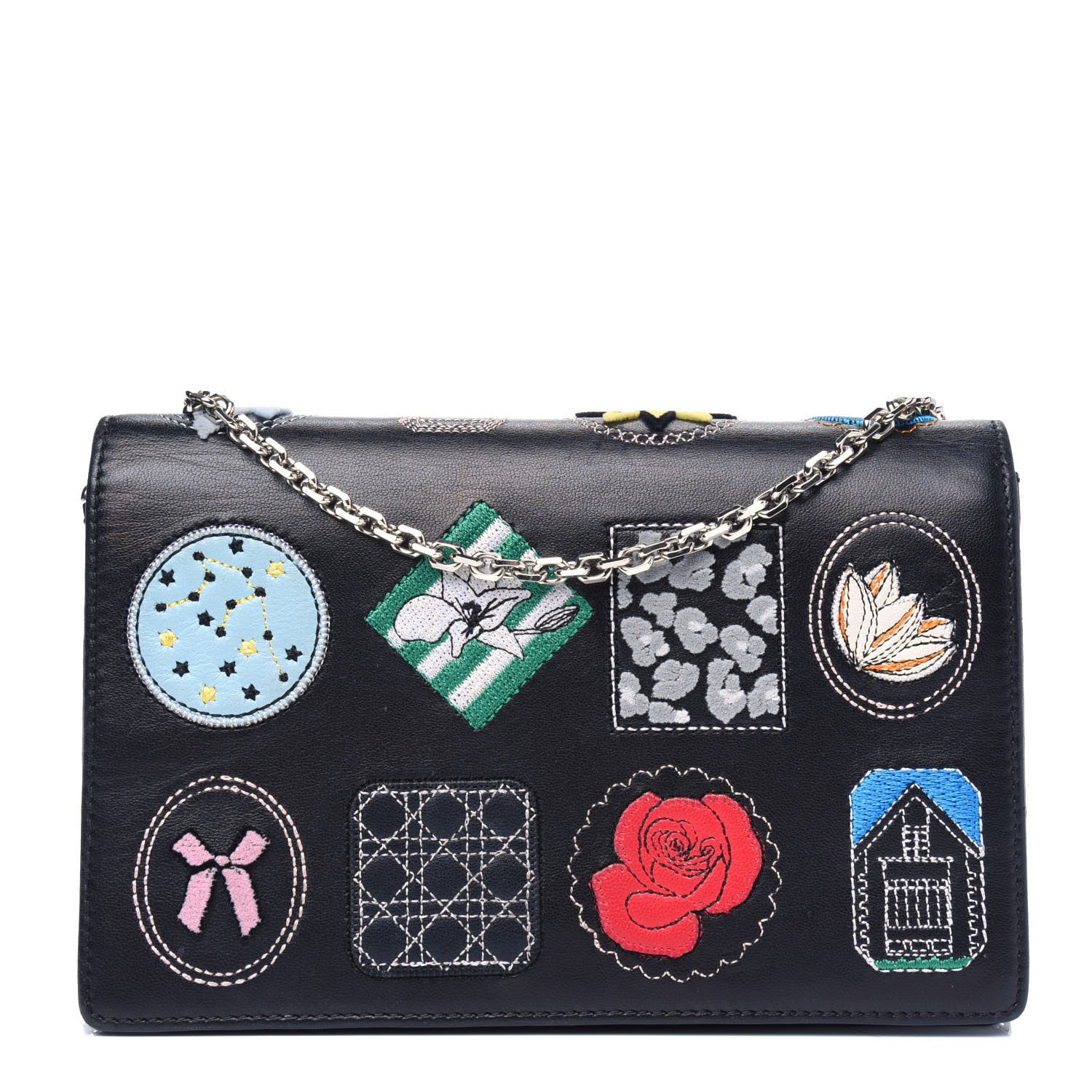 Christian Dior Calfskin Badges Chain Wallet Black 1 of 5