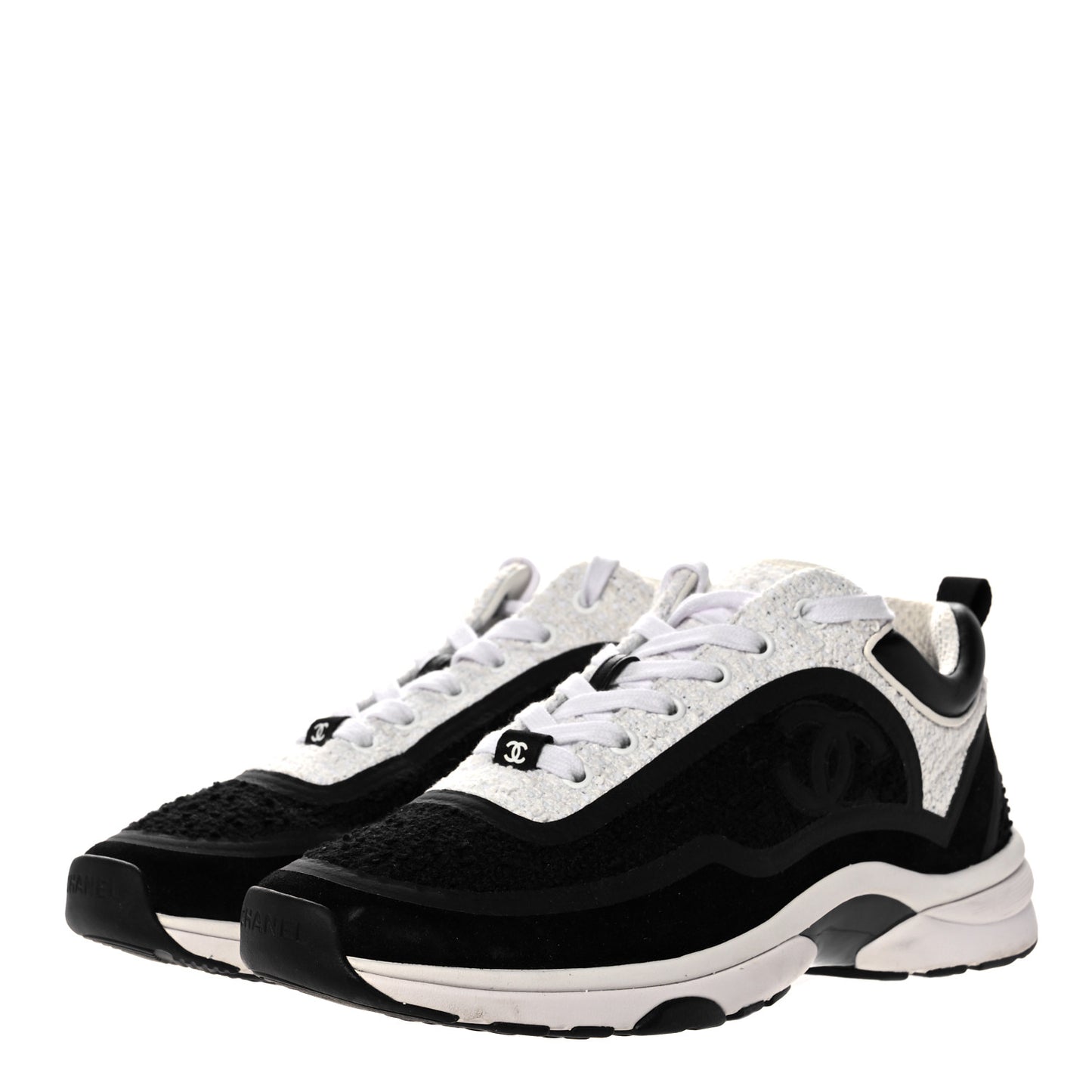 Tweed Suede Calfskin CC Sneakers 41 Black White