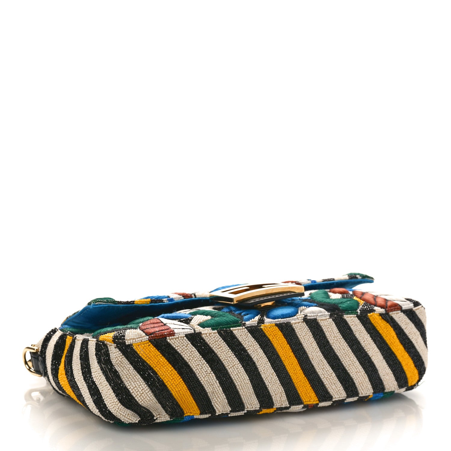 Fendi Beaded Vitello Dolce Leaf Embroidered Baguette Multicolor Black 5 of 13