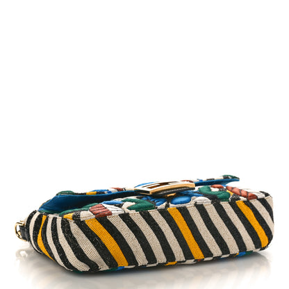Fendi Beaded Vitello Dolce Leaf Embroidered Baguette Multicolor Black 5 of 13