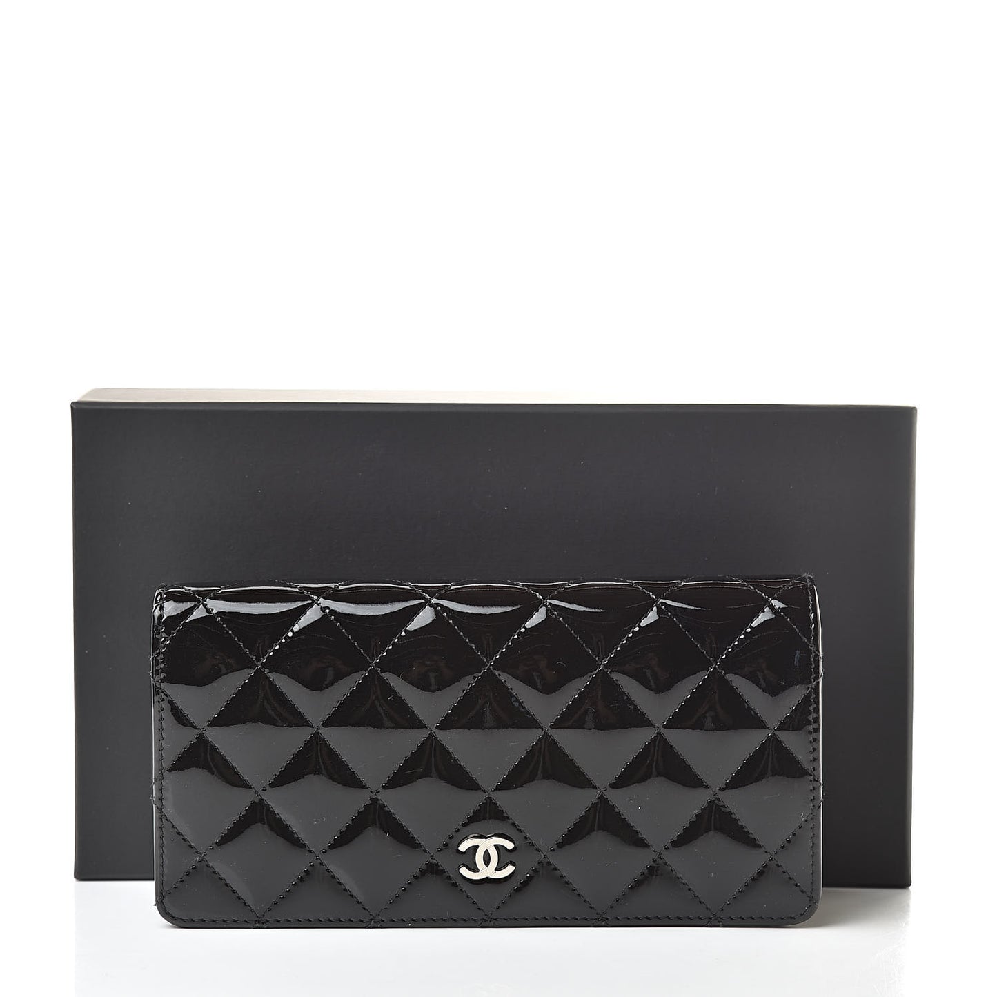 Patent Calfskin Quilted Yen Wallet Black