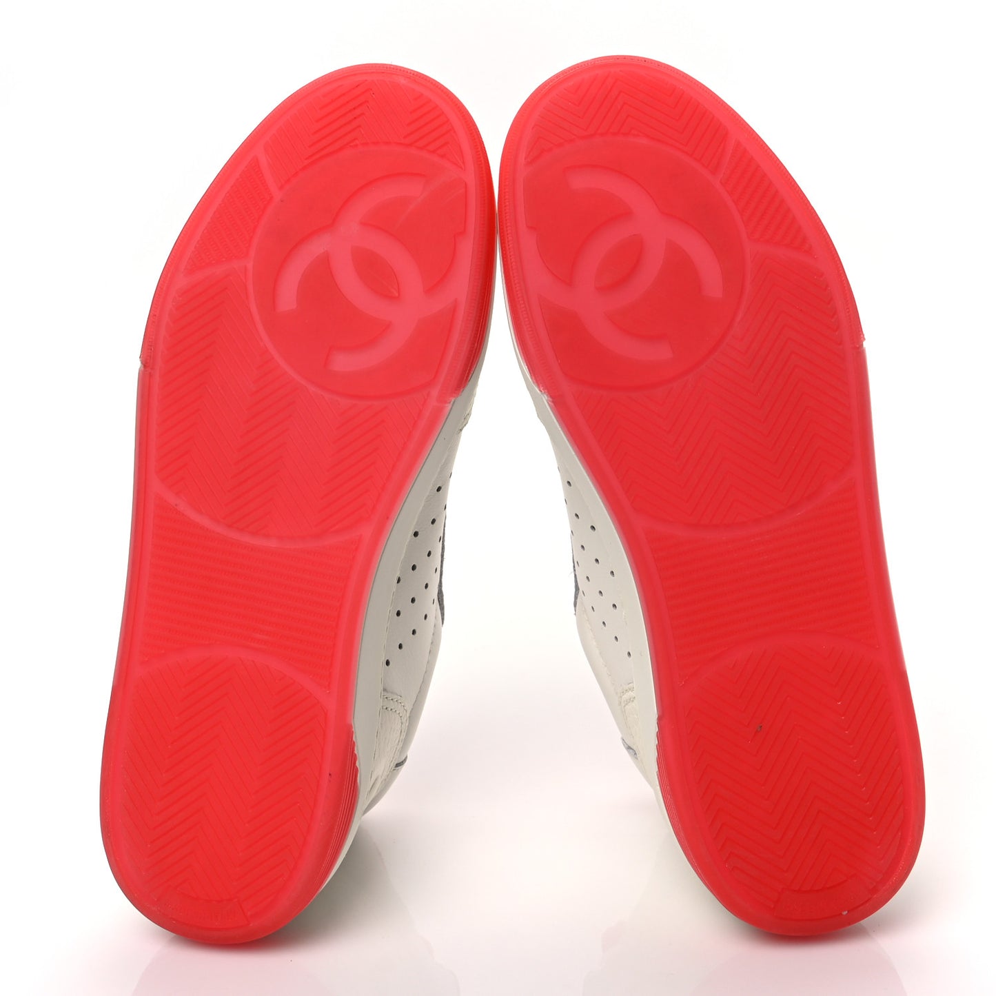 Grained Calfskin Fabric Womens Logo Sneakers 39 White Red