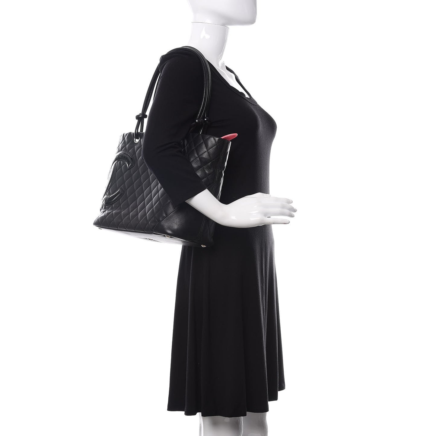 Calfskin Quilted Large Cambon Tote Black