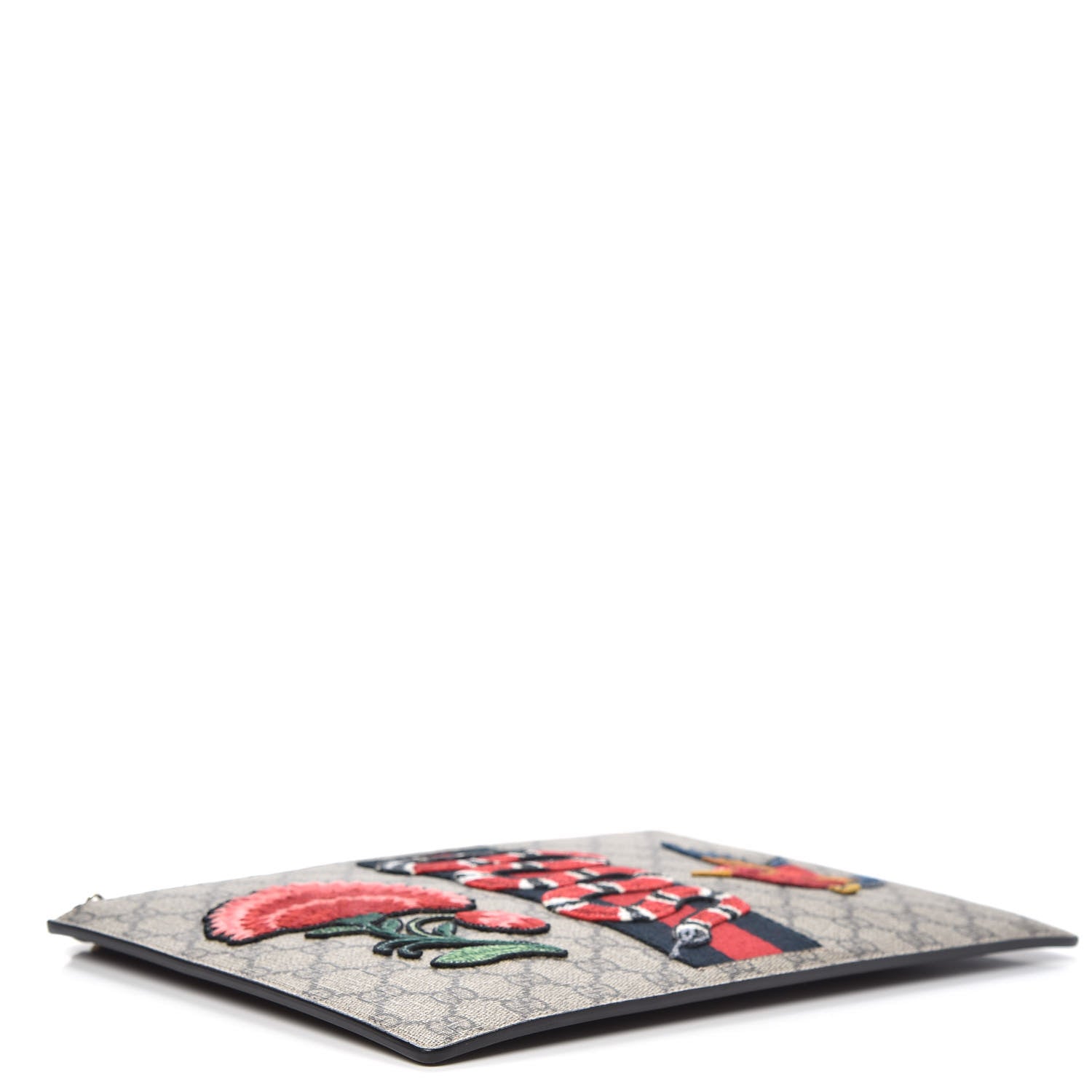 Gucci GG Supreme Monogram Web Kingsnake Embroidered Large Zip Pouch Brown 4 of 10