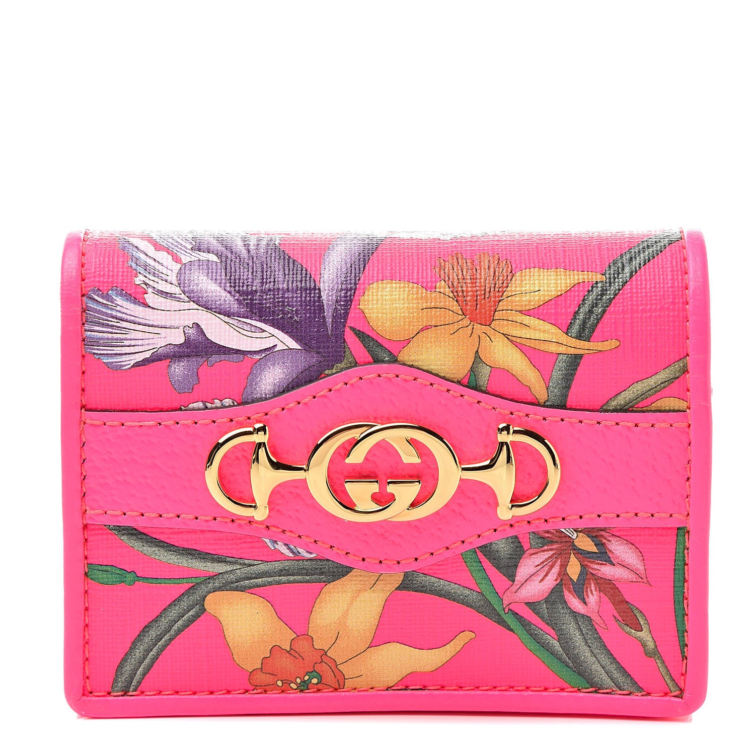 Gucci Calfskin Flora Print Zumi Card Case Fuxia Fluo 1 of 8