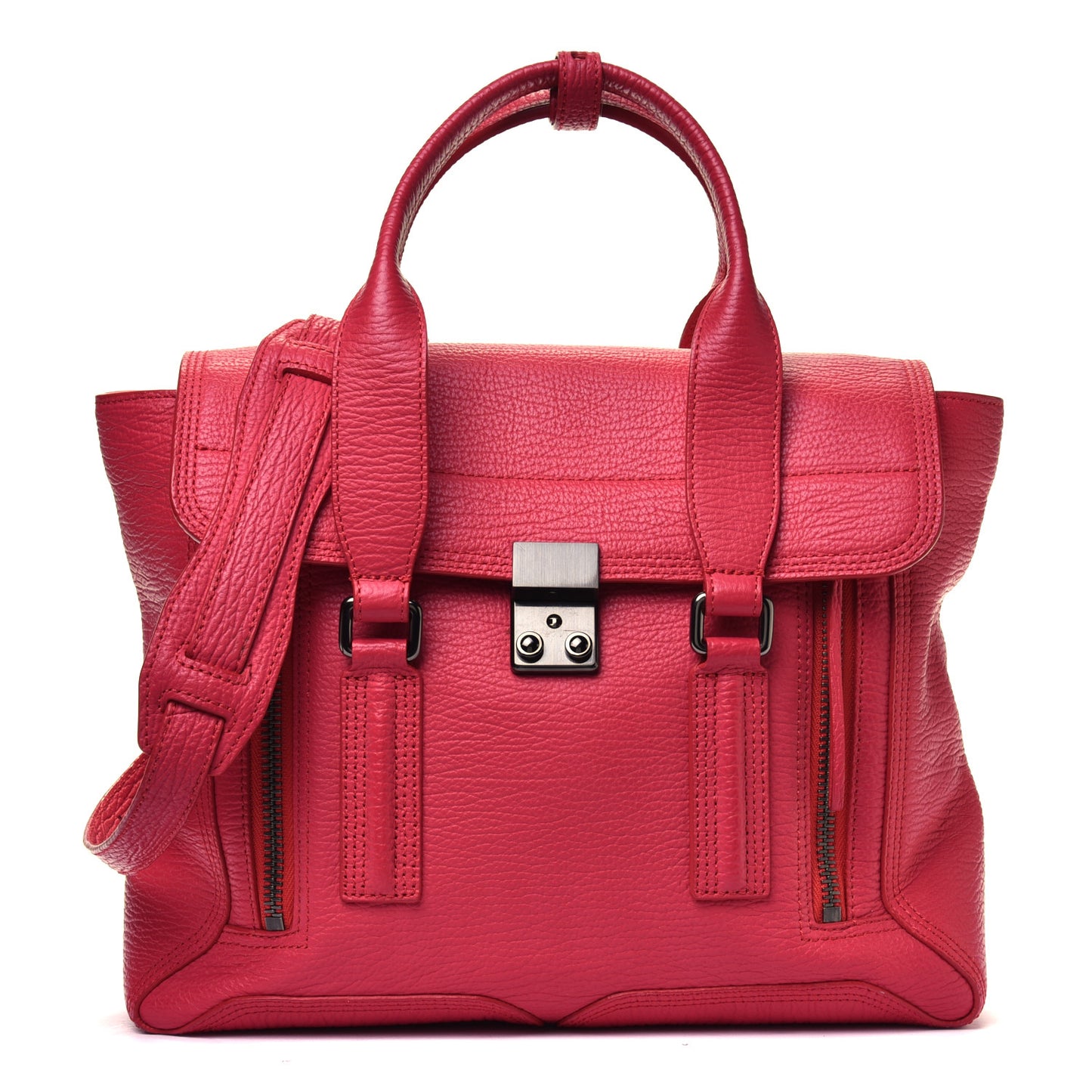 Textured Calfskin Medium Pashli Satchel Raspberry