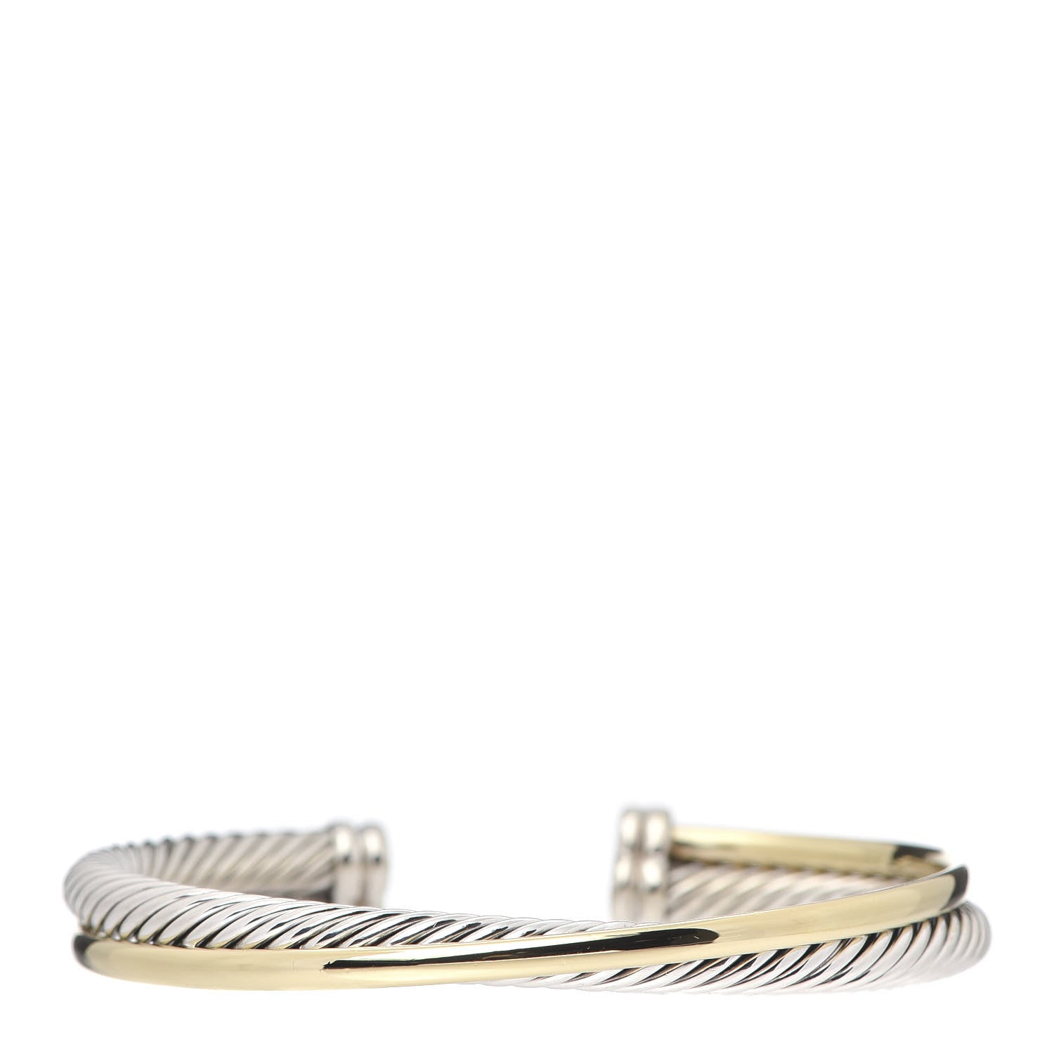 David Yurman Sterling Silver 18K Yellow Gold 5mm Crossover Cuff Bracelet 1 of 5