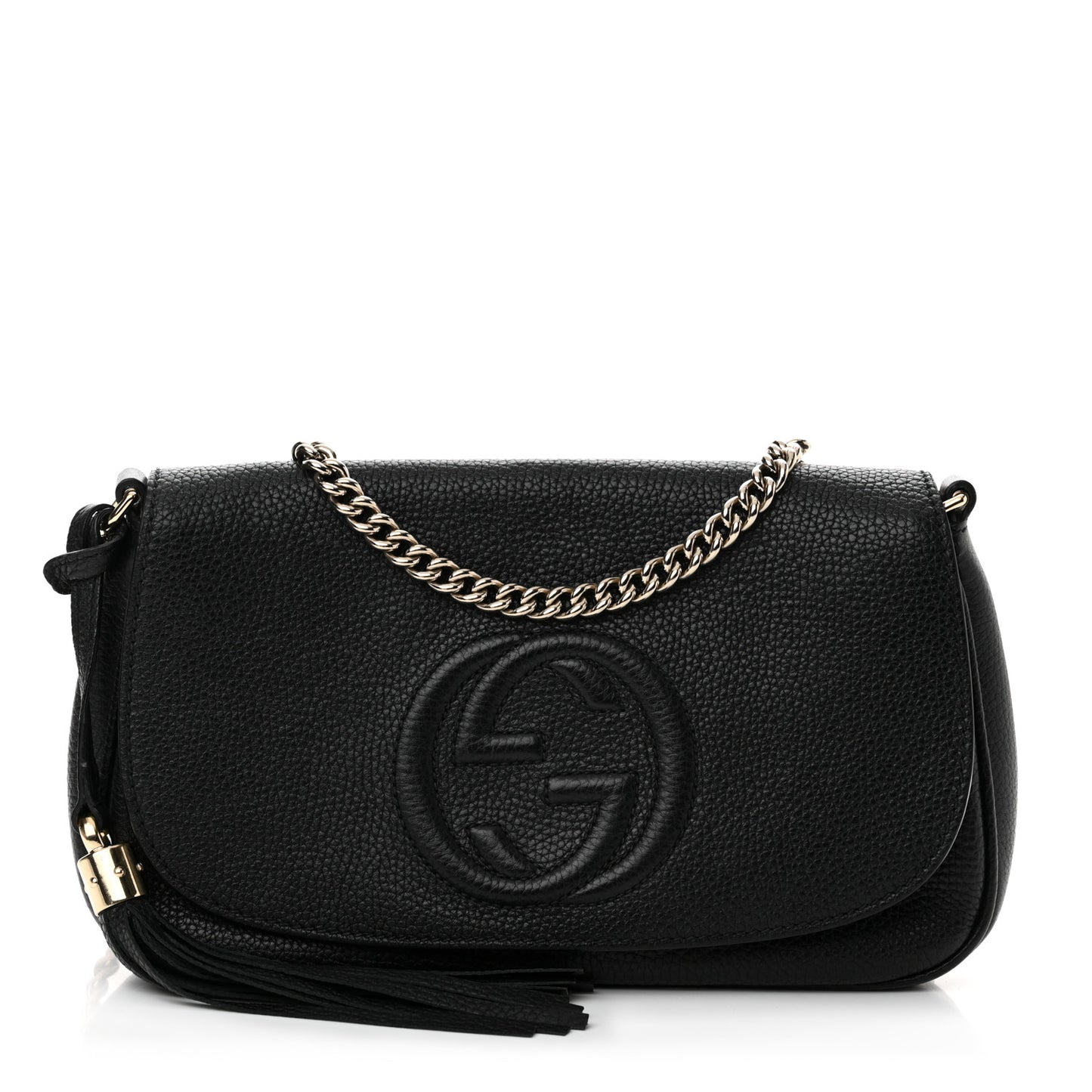 Pebbled Calfskin Medium Soho Flap Crossbody Black