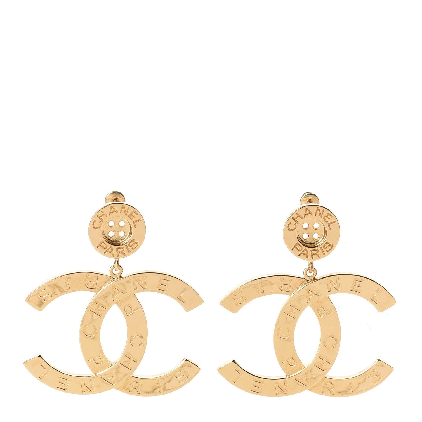 Metal Large Paris Button Earrings Gold