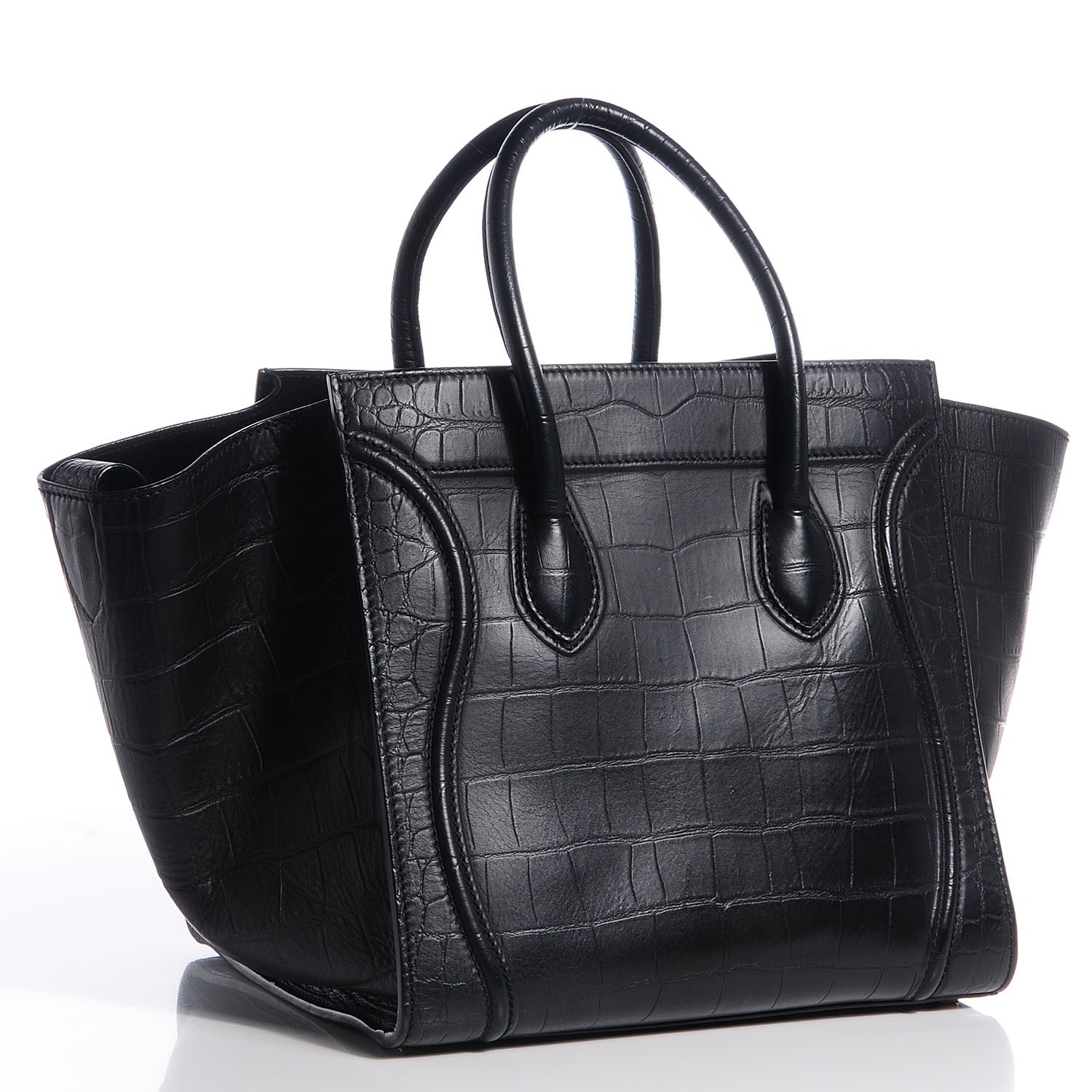 Celine Crocodile Embossed Medium Phantom Luggage Black 3 of 7
