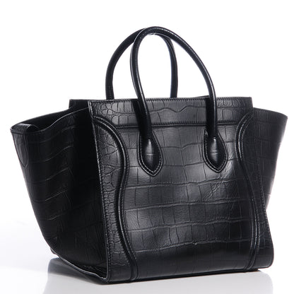 Celine Crocodile Embossed Medium Phantom Luggage Black 3 of 7