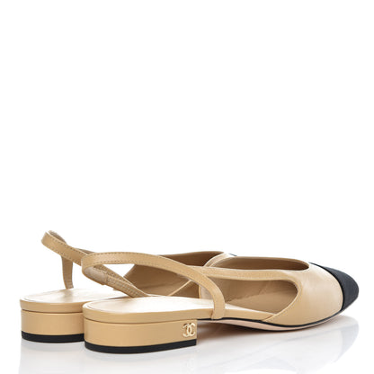Chanel Lambskin Grosgrain Cap Toe CC Slingback Sandals 36 Beige Black 4 of 11