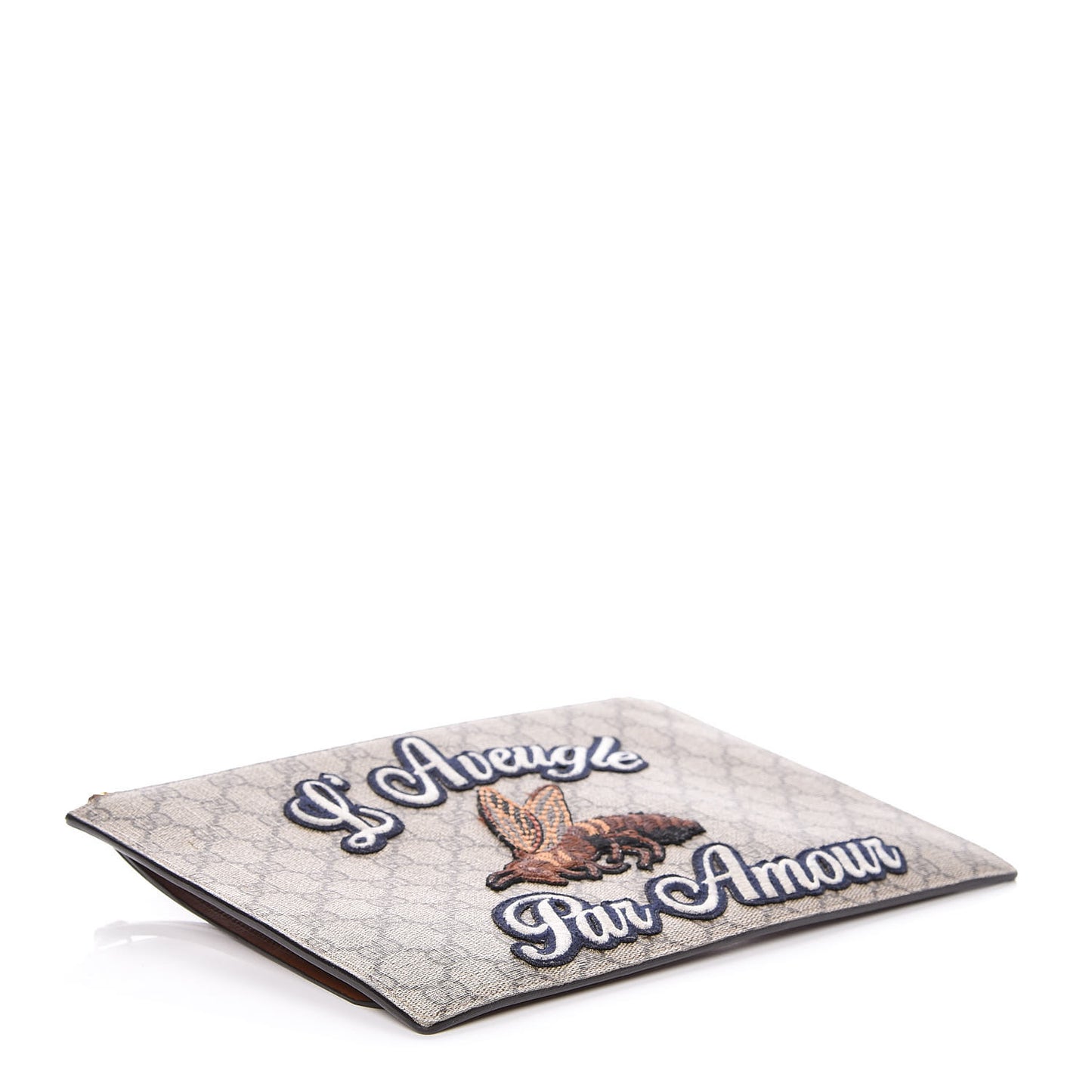 Calfskin GG Supreme Monogram Blind for Love Embroidered Large Zip Pouch Brown