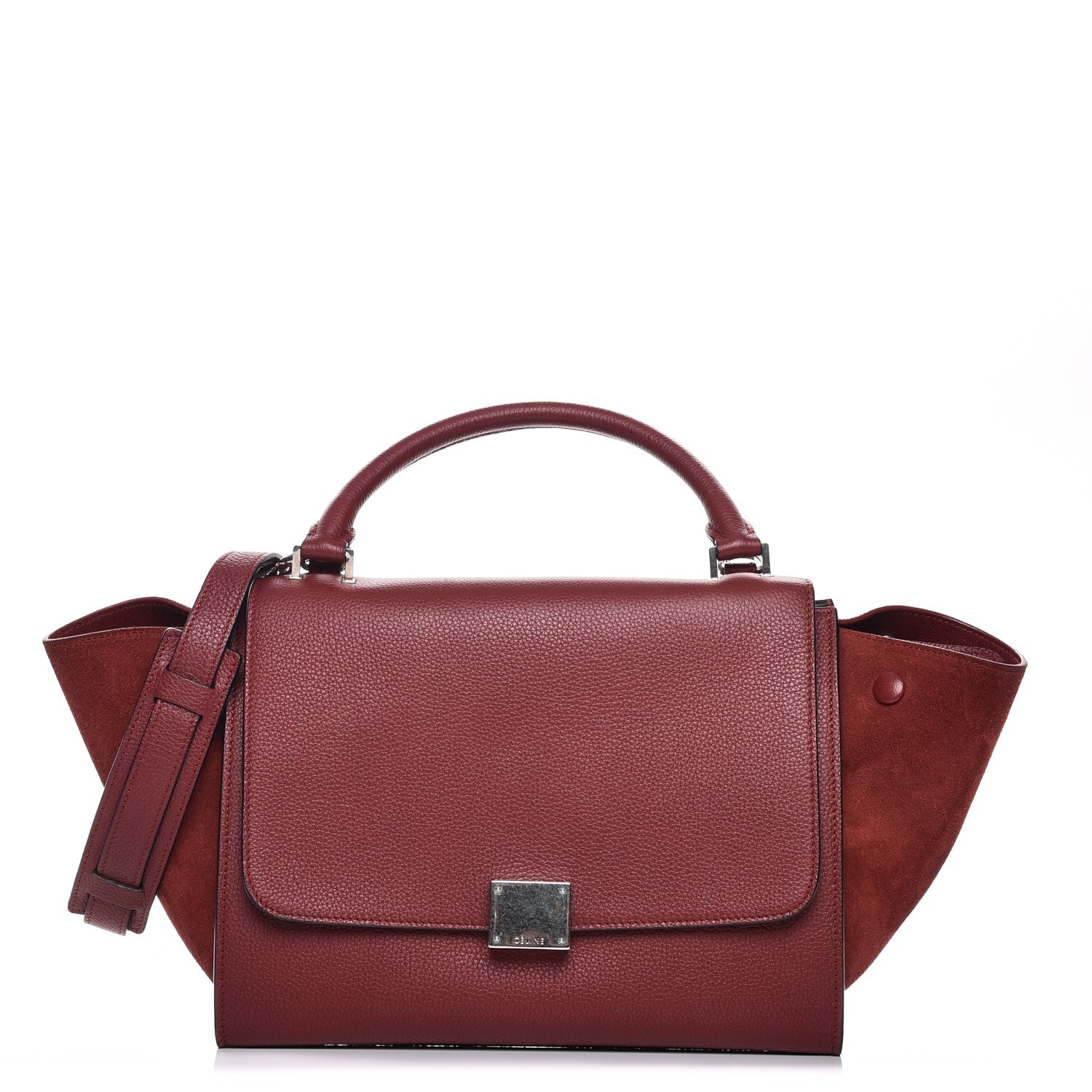 Celine Drummed Calfskin Suede Small Trapeze Merlot 1 of 10
