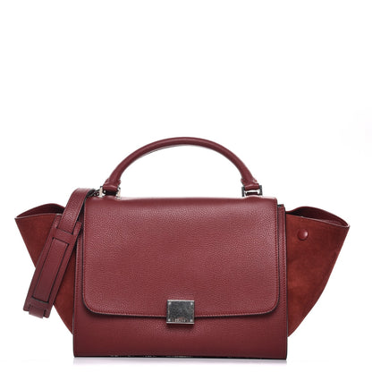 Celine Drummed Calfskin Suede Small Trapeze Merlot 1 of 10