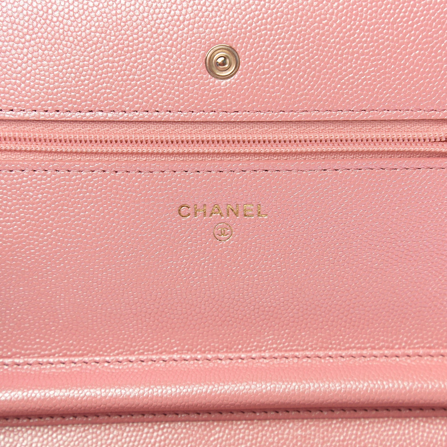 Iridescent Caviar Quilted Wallet on Chain WOC Rose Pink