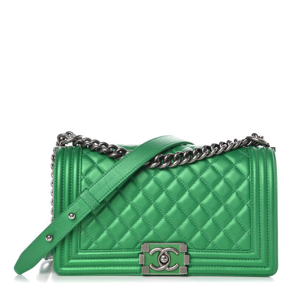 Chanel Metallic Calfskin Quilted Medium Boy Flap Green 1 of 9