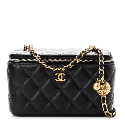 Chanel Lambskin Quilted Pearl Crush Small Vanity Case With Chain Black 1 of 9