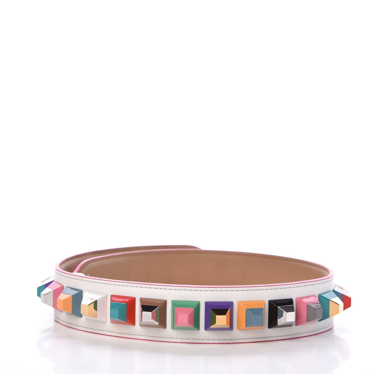 Vitello Dolce Plexiglass Bi-Color Studded Strap You White Ice Cuoio Multicolor