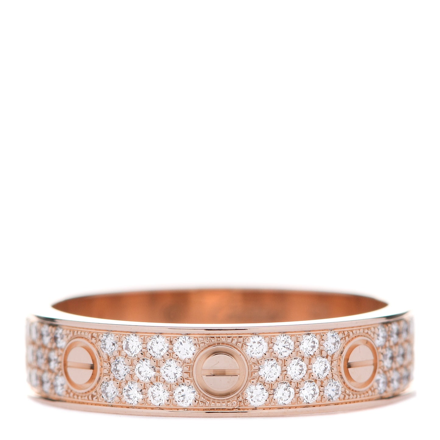 18K Pink Gold Diamond 5mm LOVE Wedding Paved Band Ring 57 8