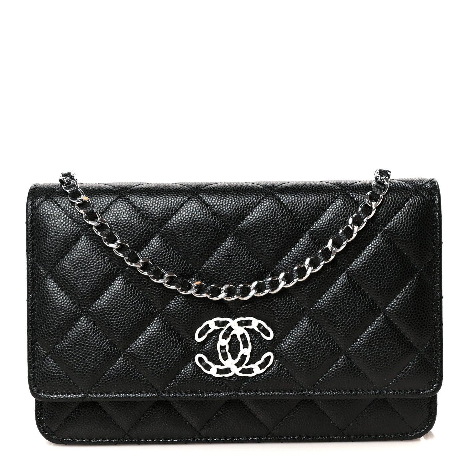 Chanel Caviar Quilted Chanel 19 Wallet On Chain WOC Black White 1 of 12
