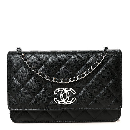 Chanel Caviar Quilted Chanel 19 Wallet On Chain WOC Black White 1 of 12