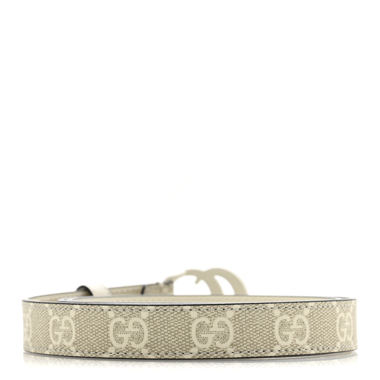 GG Supreme Monogram Plutone Calfskin Enamel Double G 20mm Belt 80 32 Beige Ebony Mystic White