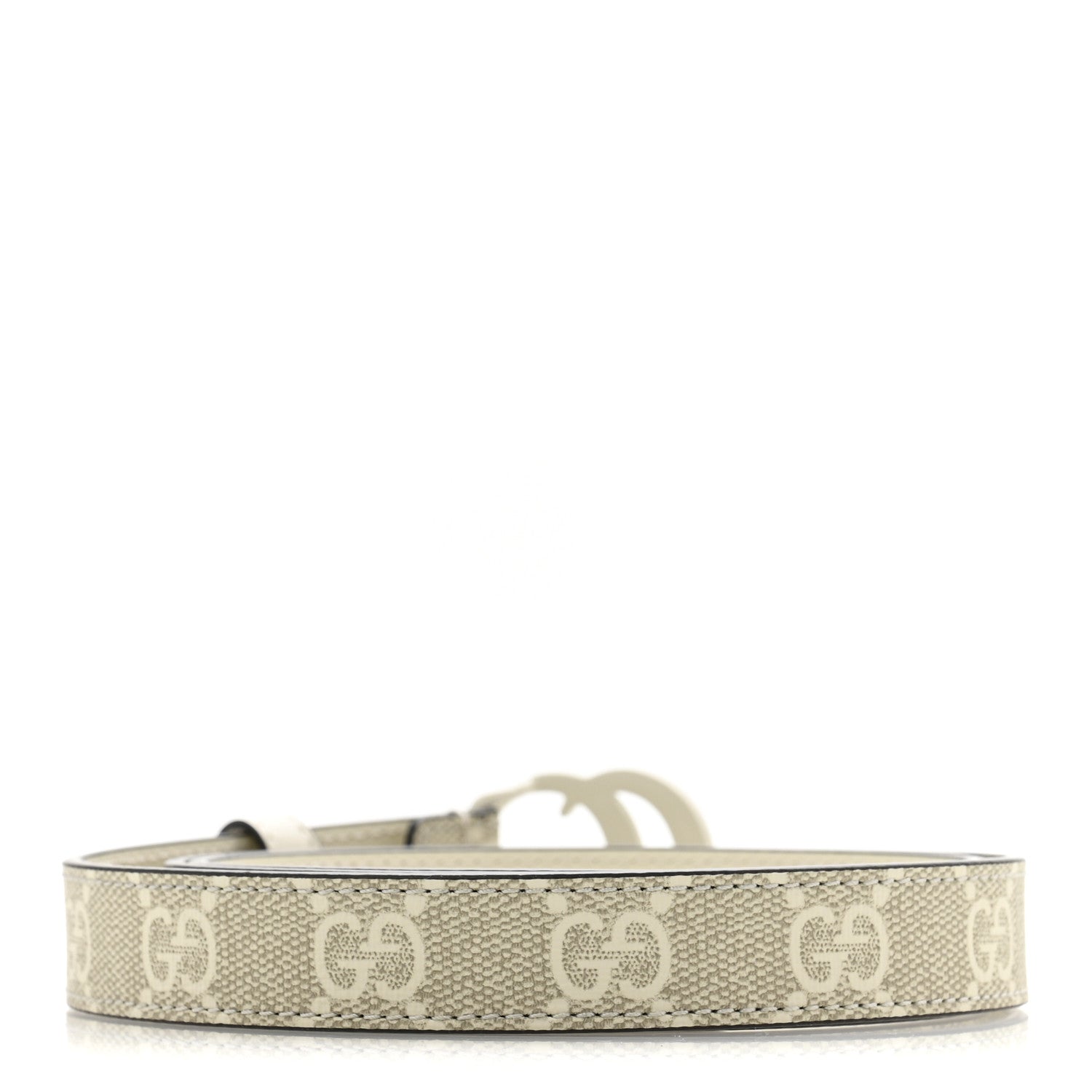 Gucci GG Supreme Monogram Plutone Calfskin Enamel Double G 20mm Belt 80 32 Beige Ebony Mystic White 2 of 5