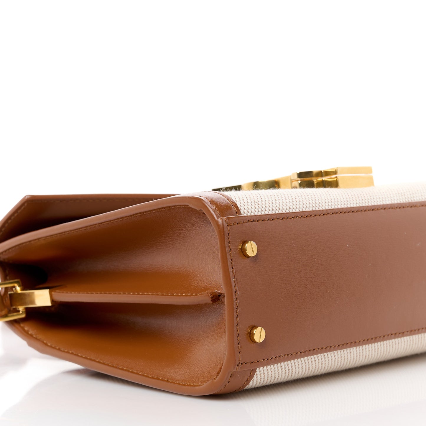 Canvas Calfskin Mini Classic Monogram Cassandra Top Handle Tan Natural